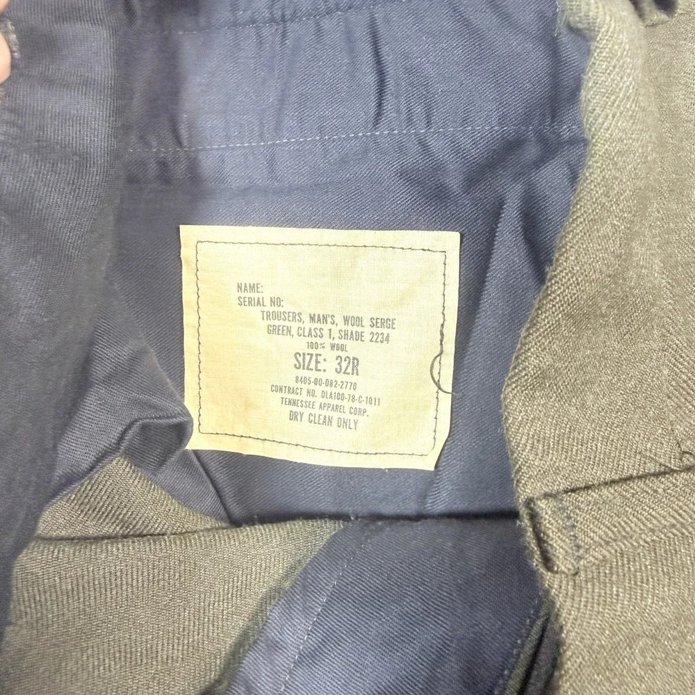 Vintage 1978 Mens 32R Wool Serge Trousers Green Shade Military Pants